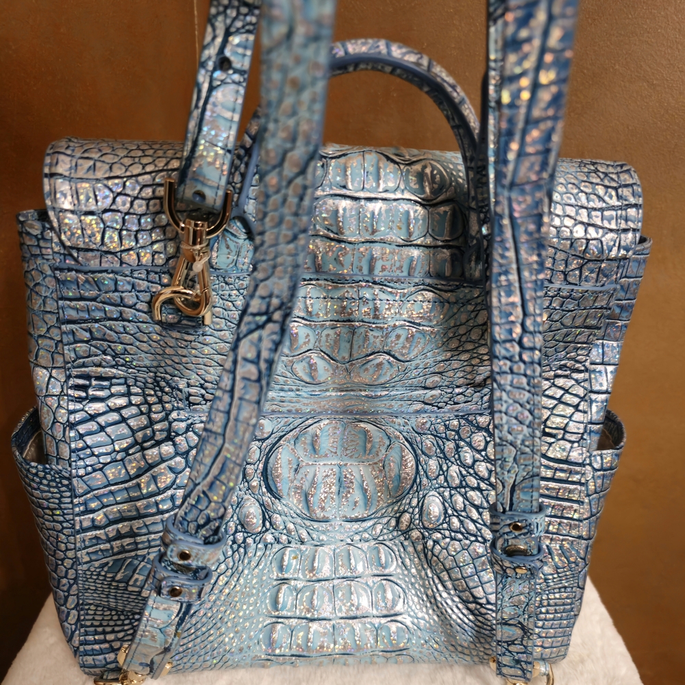 Iridescent Blue Crocodile-Embossed Backpack - Picture 7 of 11
